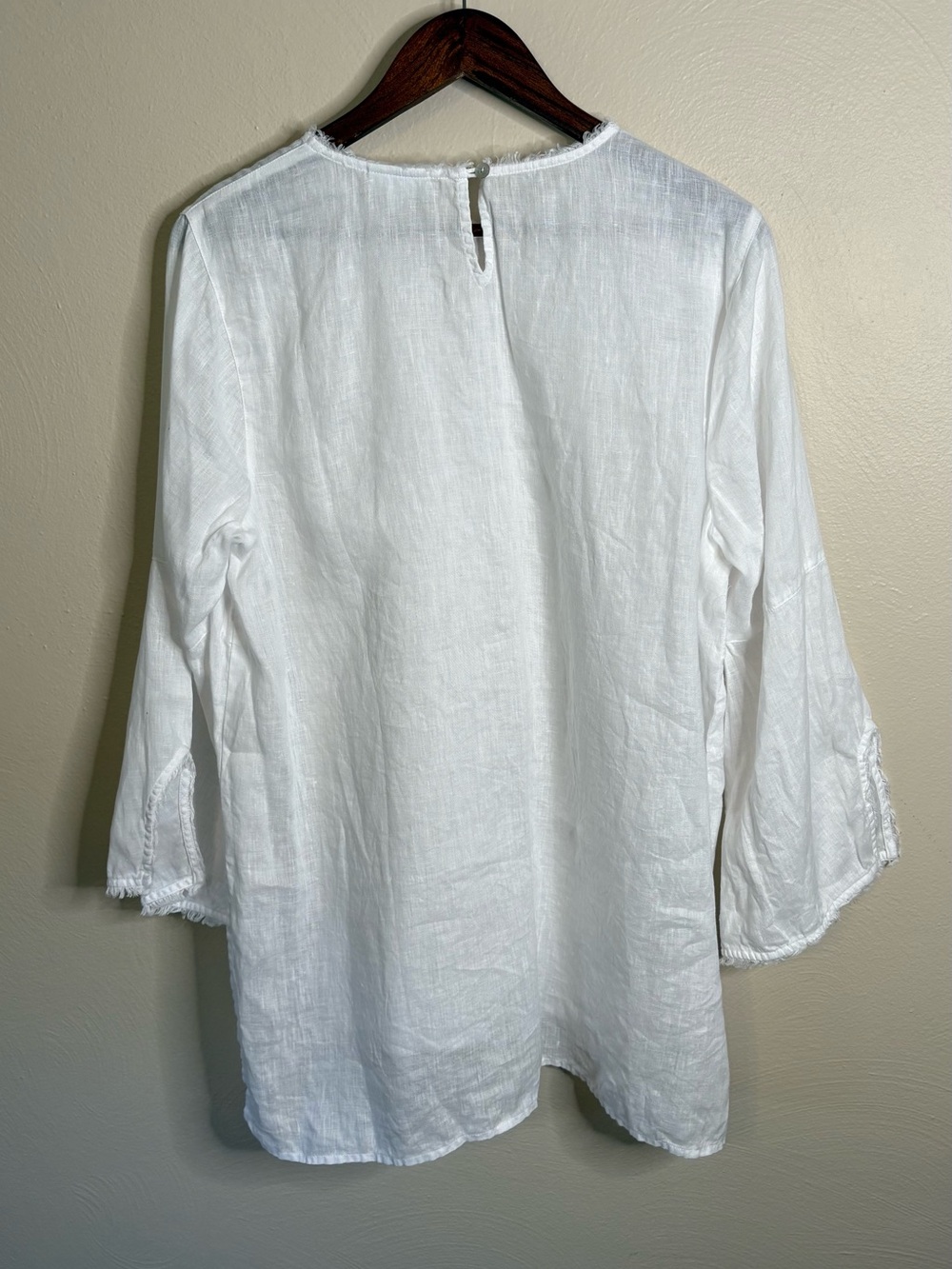 J Jill Love Linen Boho White 100% Linen Frayed Trim Tunic Top Large Lagenlook - Picture 5 of 15